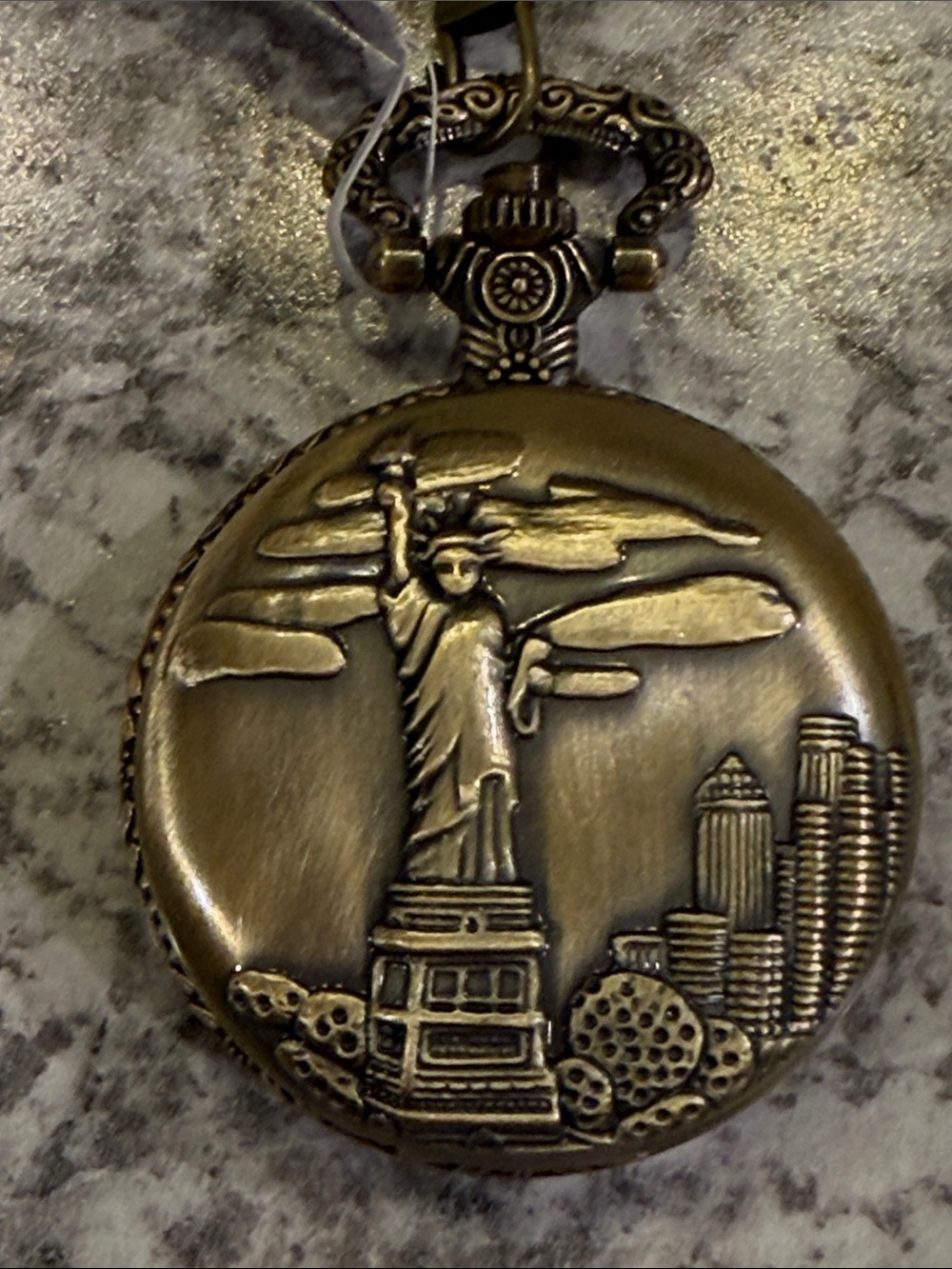 Invicta Antique Brass-Tone Statue of Liberty Pocket Watch Accent 79002